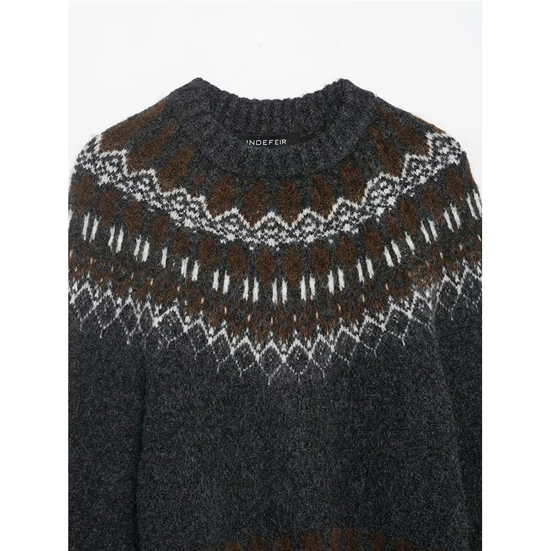 Women's Knitted Pullover Women Fashion Long Sleeve Vintage Jacquard Short Sweater 2025 New Casual Loose Knitwear Tops ﻿ ﻿