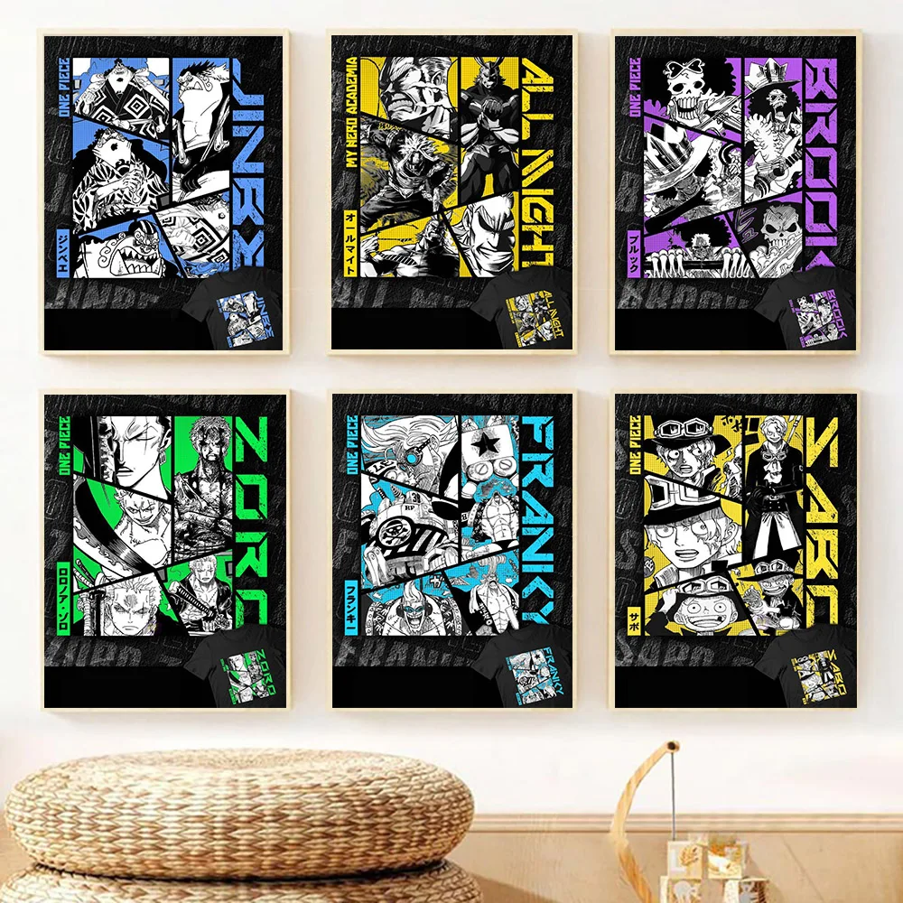 

Abstract One Piece Anime Poster My Hero Academia All Might Canvas Painting Zoro Brook Franky Prints Wall Art Bedroom Decoration