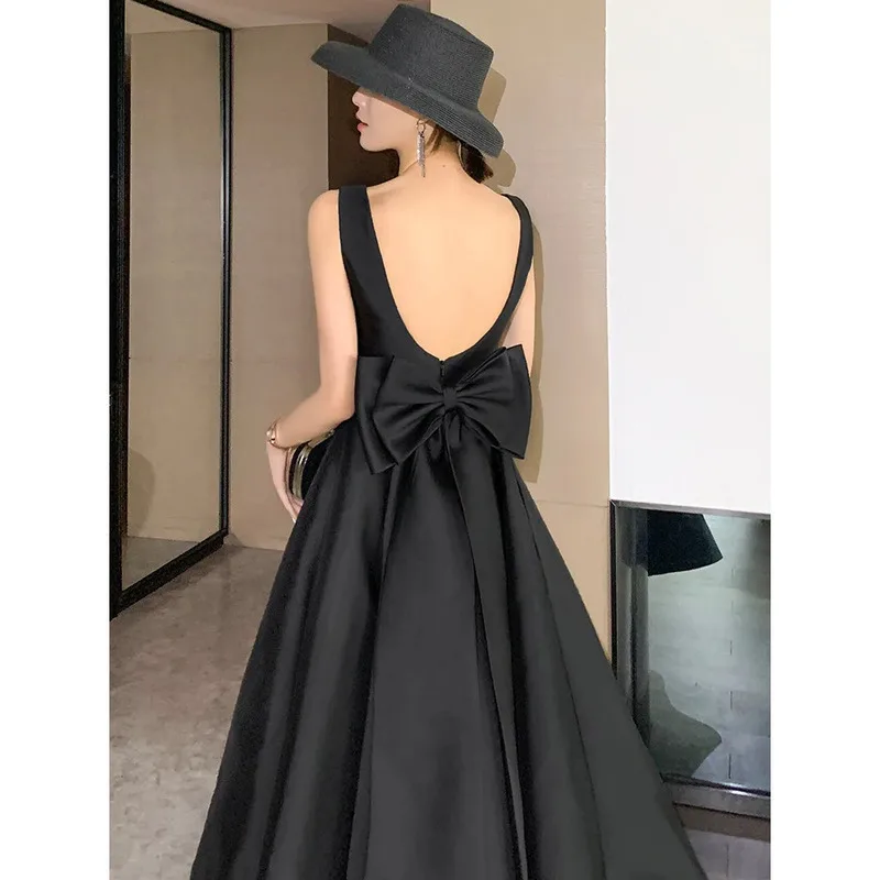 Trendio Sexy Backless Big Bow-tie Evening Guest Long Party Summer Dresses For Women 2024 Elegant Black Prom Birthday Ball Gown