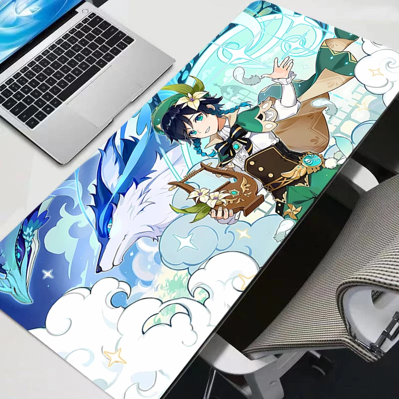 Large Gaming Genshin Impact Venti Mousepad New Keyboard Pad Gamer Mouse Pad on The Table Speed Desk Mat Anime 900x400 Mouse Mats 2