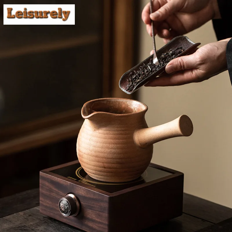 Japanese Style Gilt Iron Glaze Side Handle Teapot Milky Tea Making Filtration Pot Warmer Tea Stove Infuser Kettle Kung Fu Teaset