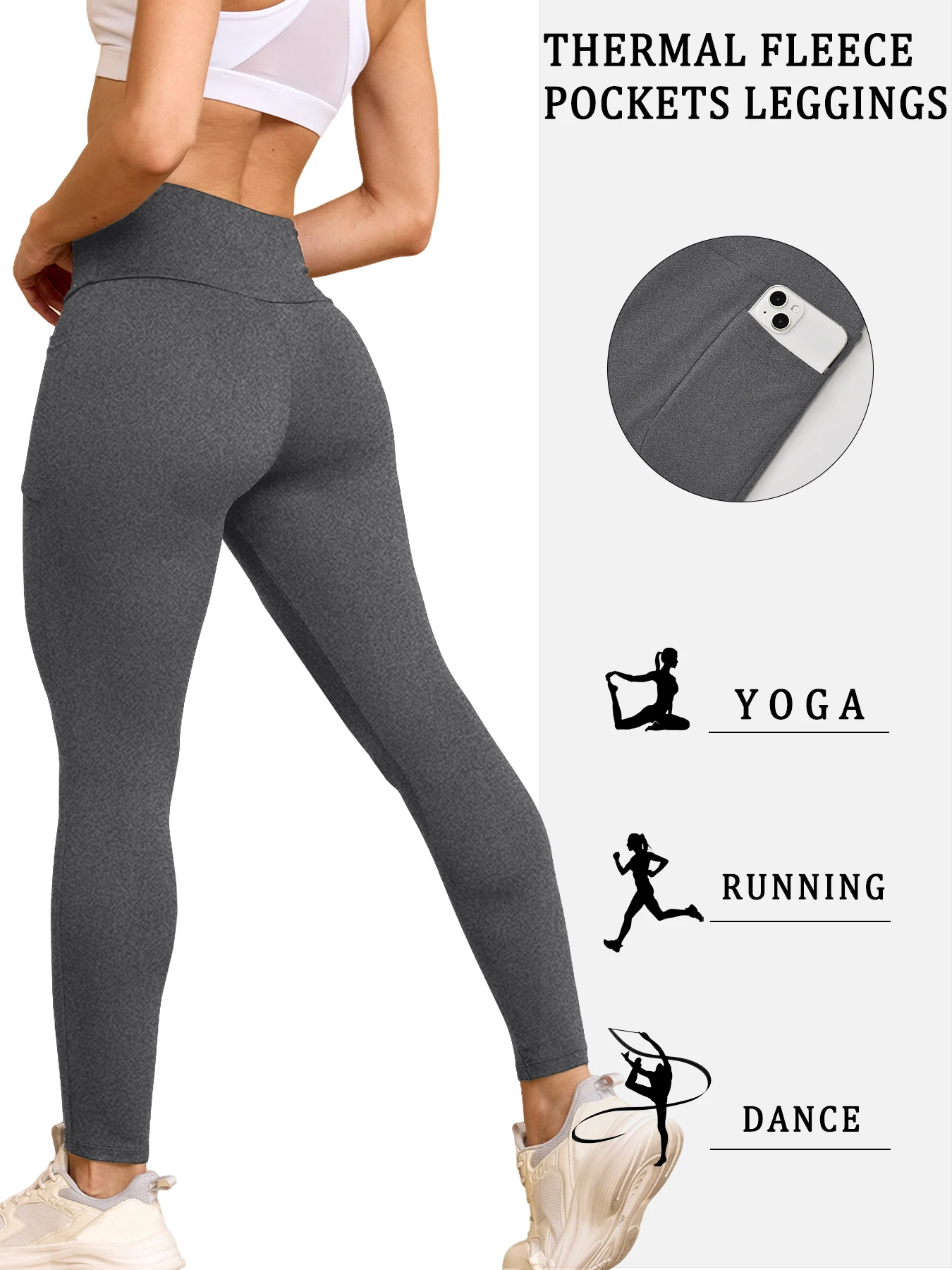High Waisted Winter Leggings with Pockets for Women - Thermal Fleece Lined Tummy Control Thick Warm Tights Workout Running 2