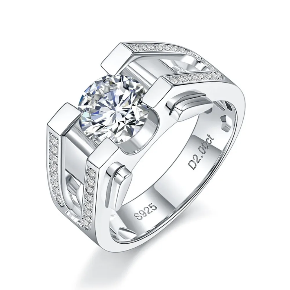 esterlina, anéis de diamante cintilantes, jóias de luxo, cor d, 1ct 2ct