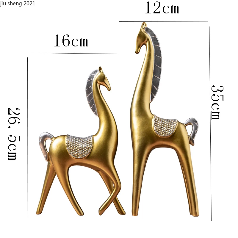 2-piece Set of Luxury Golden Elk Horse Figurines Resin Animal Sculpture Crafts Living Room Horse Furnishings Home Ornaments Gift