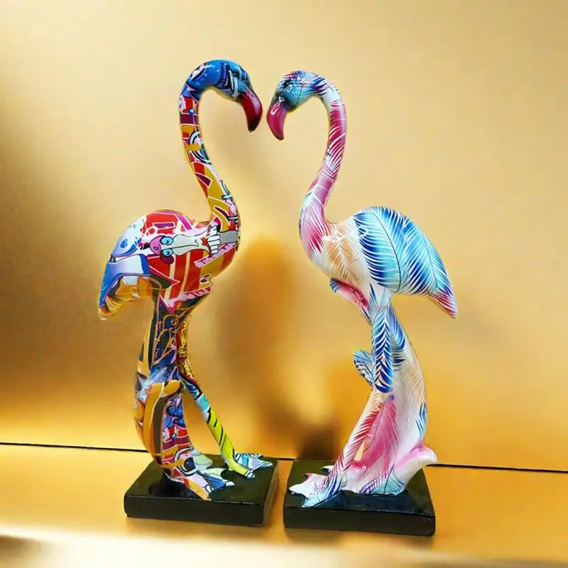 

Resin Nordic Graffiti Flamingo Figurine Statue Fairy Garden Living Room Office Wedding Ornament Home Decoration Accessories