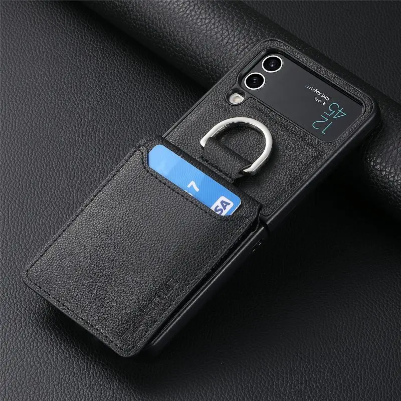 Magnetic Ring Holder Wallet Card Solt Case For Samsung Galaxy Z Flip 5 4 3  Flip5 Flip4 Flip3 5G Kickstand Vertical Leather Cover