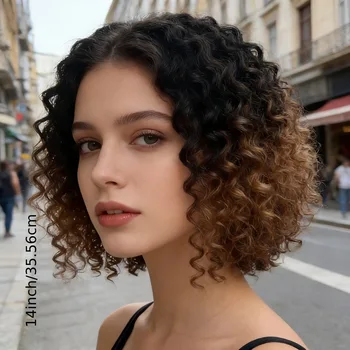 Parrucche sintetiche da donna con capelli corti e ricci, tecnica di arricciatura a barra, riccioli piccoli, frontale in pizzo sintetico, parrucca completa sintetica