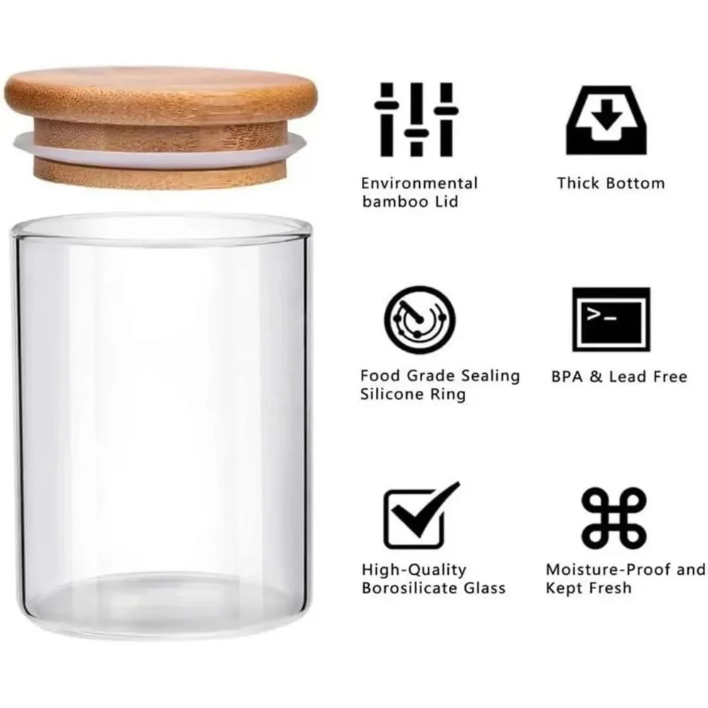 Glass Food Storage Tank with Made of bamboo Lid Kitchen Coffee Beans Candy Tea Grains Canister Home Snacks Storage 5
