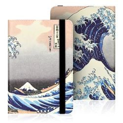 Universal 6-Inch E-Book Cover with Hand Strap - Painted Protective Slimshell (Kanagawa surfing)