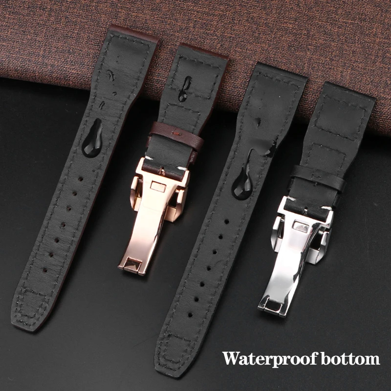 IWC用 クロコ型押しレザーベルト 20mm 21mm 22mm ブラウン Iwc-本革