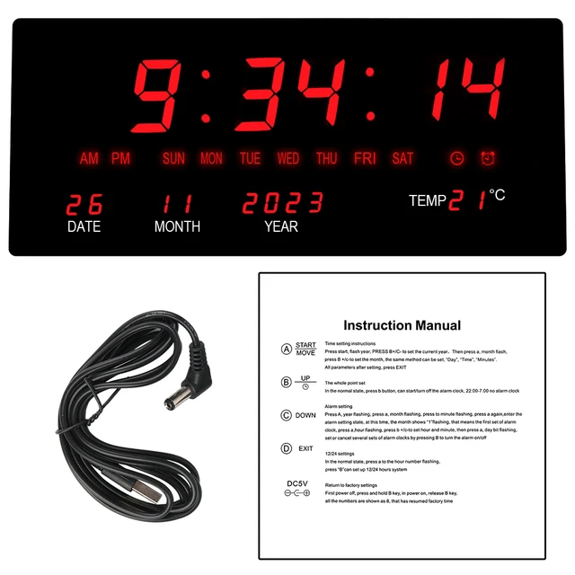 Digital Wall Clock Alarm Luminous LED Table Clock Electronic Hourly Chiming  Temperature Date Calendar Display Decoration - AliExpress