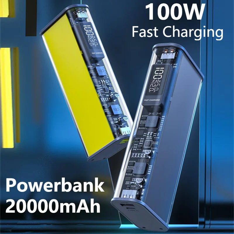 20000mAh 100W Transparent PowerBank Mini Portable External Battery Pack