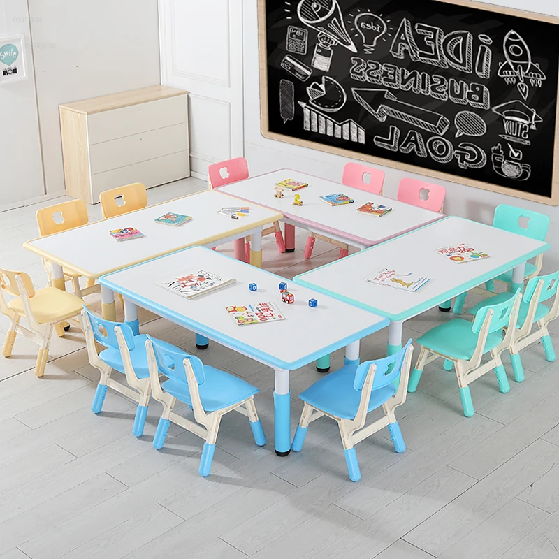 Children Tables Kindergarten Learning Table and Chair Can Lift Plastic Desks Home Can Write and Graffiti Table Painting Tables