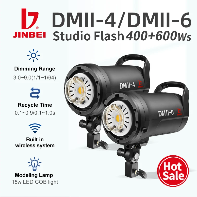 JINBEI DMII Studio Flash Light 400W 600W 15W led Modeling Lamp 2.4G Wireless Strobe Fill Light for Wedding Portrait Photography