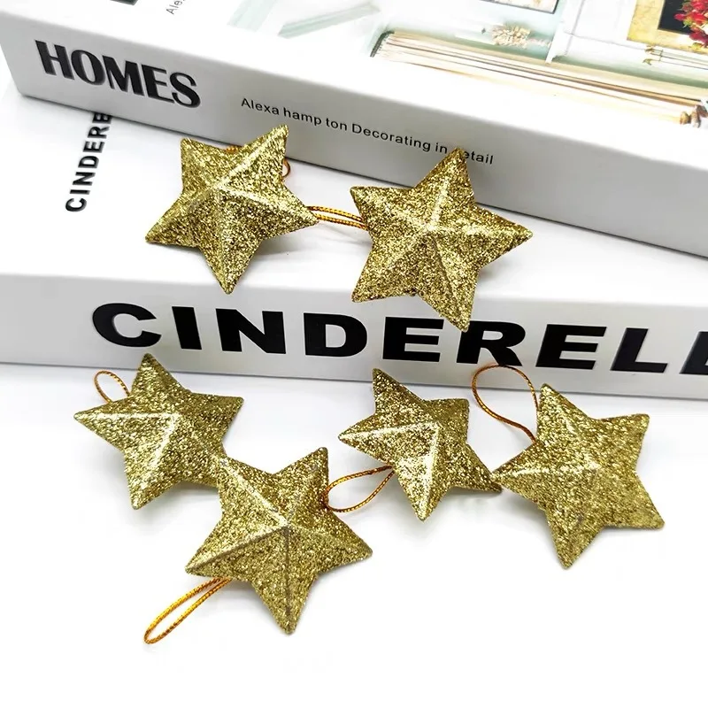 Gold Glitter Star Ornaments Christmas Tree Hanging Pendant Christmas Decorations for Home Navidad New Year Party DIY Gift