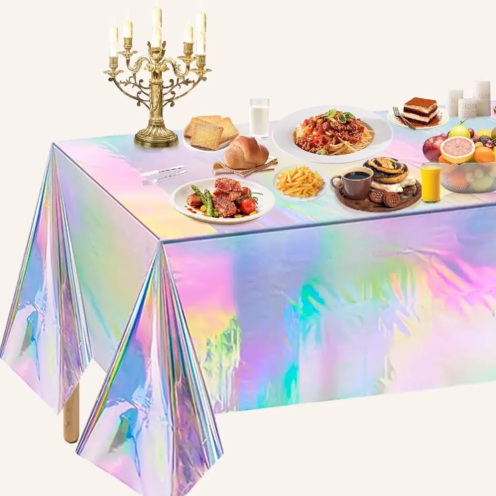 Aluminum Film Tablecloth Table Cover Kids Baby Shower Tablecloth Supplies for Wedding Party Banquet Decoration Iridescence Laser 3