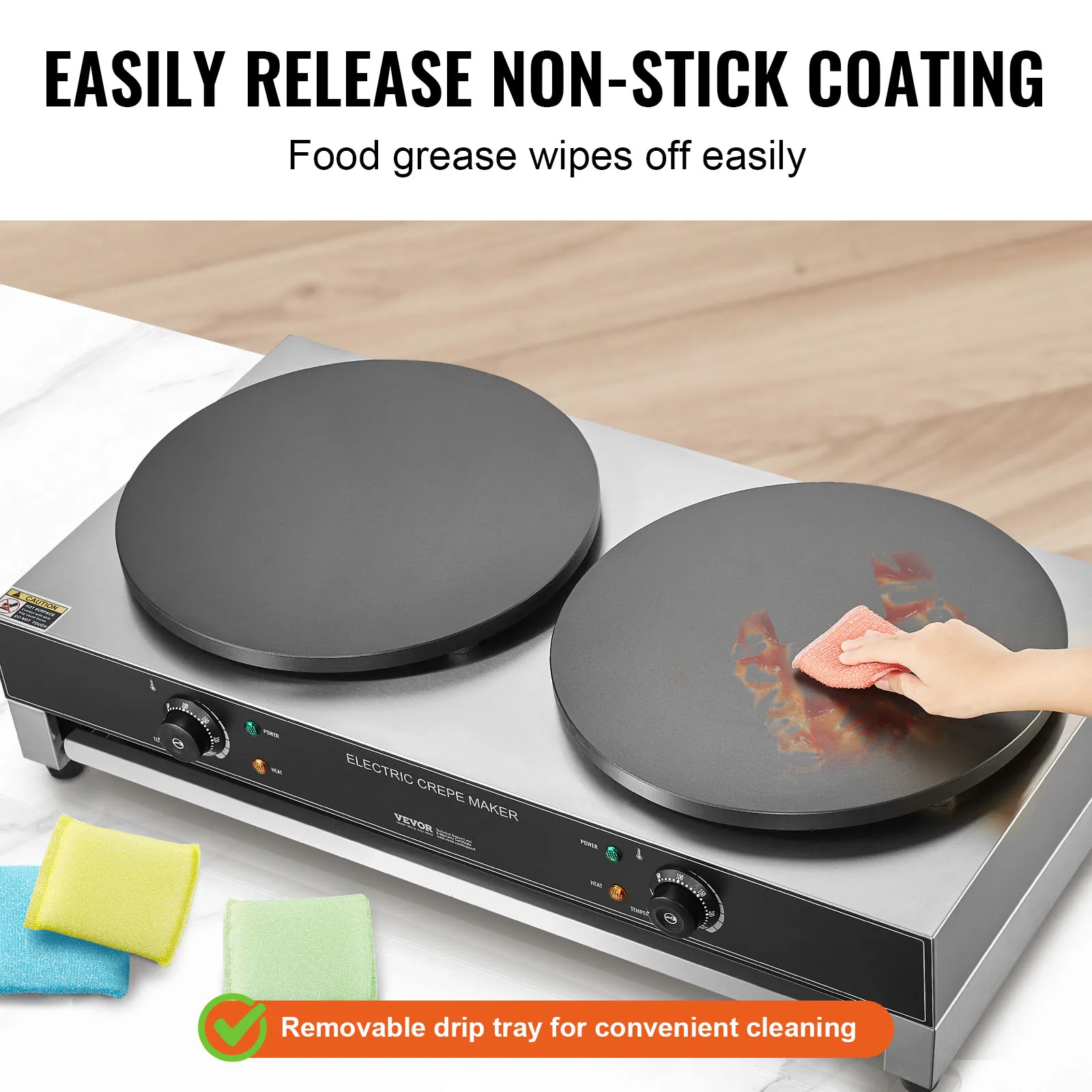 SucceBuy 16inch Electric Crepe Maker Double Head Commercial Crepe Machine 3400W Flat Plate Crepe Griddle Nonstick Pancake Stove 4