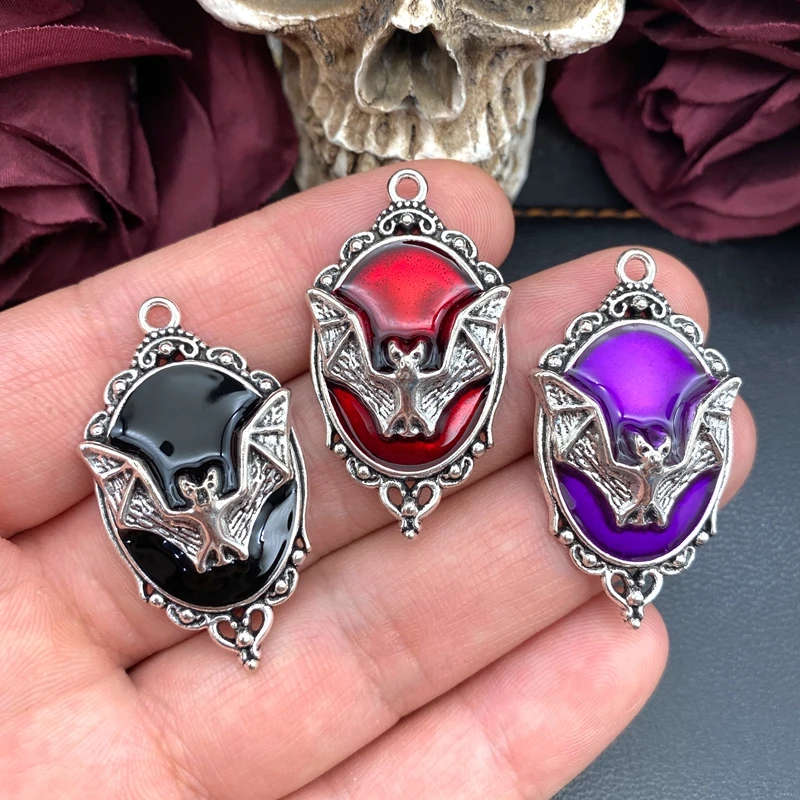 5 Stück 42*23mm Gotischer Vampir-Fledermaus-Cameo-Anhänger, Emaille-Fledermaus-Charms, Designer-Anhänger für Schmuckherstellung, DIY-Schmuckzubehör