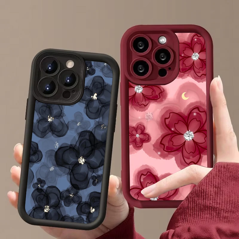 Elegant Diamond Floral Design Silicone Soft Phone Case