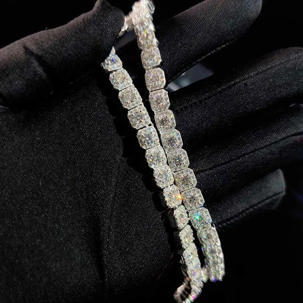 7MM Factory VVS Moissanite Diamond Chain 925 Sterling Silver Hip Hop Jewelry Bling Iced Out Clustered Tennis Necklace