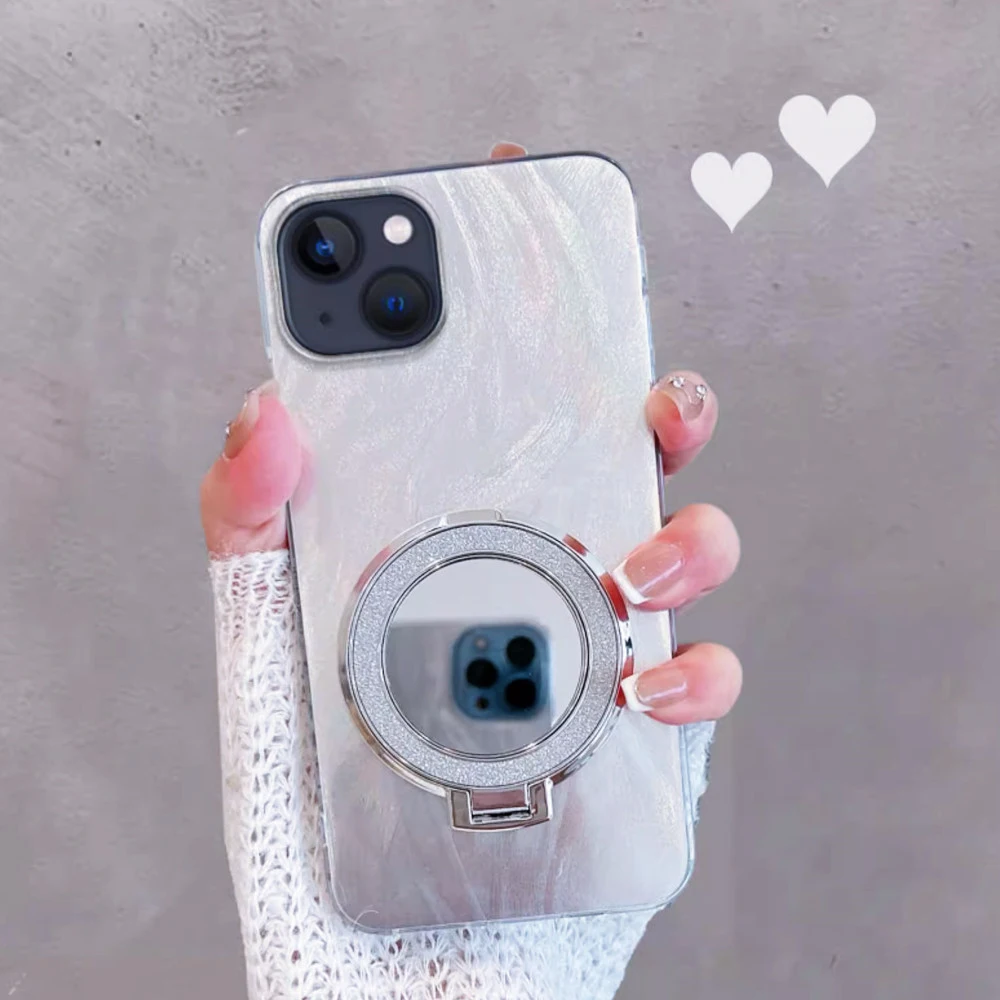 Luxury Glitter Phone Case with Mirror Ring Stand - Shockproof Design