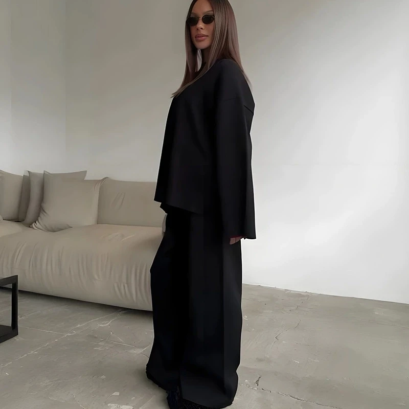 Spring Autumn Solid Color Corduroy Pants Sets Women Loose Long Sleeve Wide Legs Trousers Two Piece Set Female Commuting Clothing - Image 5