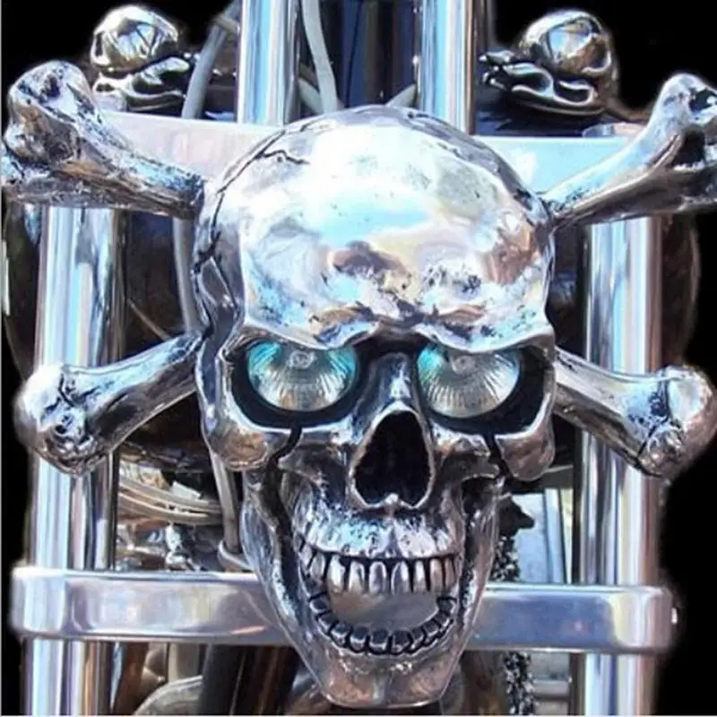 Motorcycle Skull Headlight Front LED Light Metal Skull High Low Beam Headlamp Halloween Gifts Motorcycle Decorative Lights
