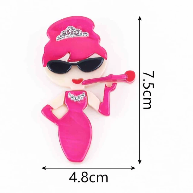 New Acrylic Pink Hair Hat Lady Brooches Lapel Pins for Women's