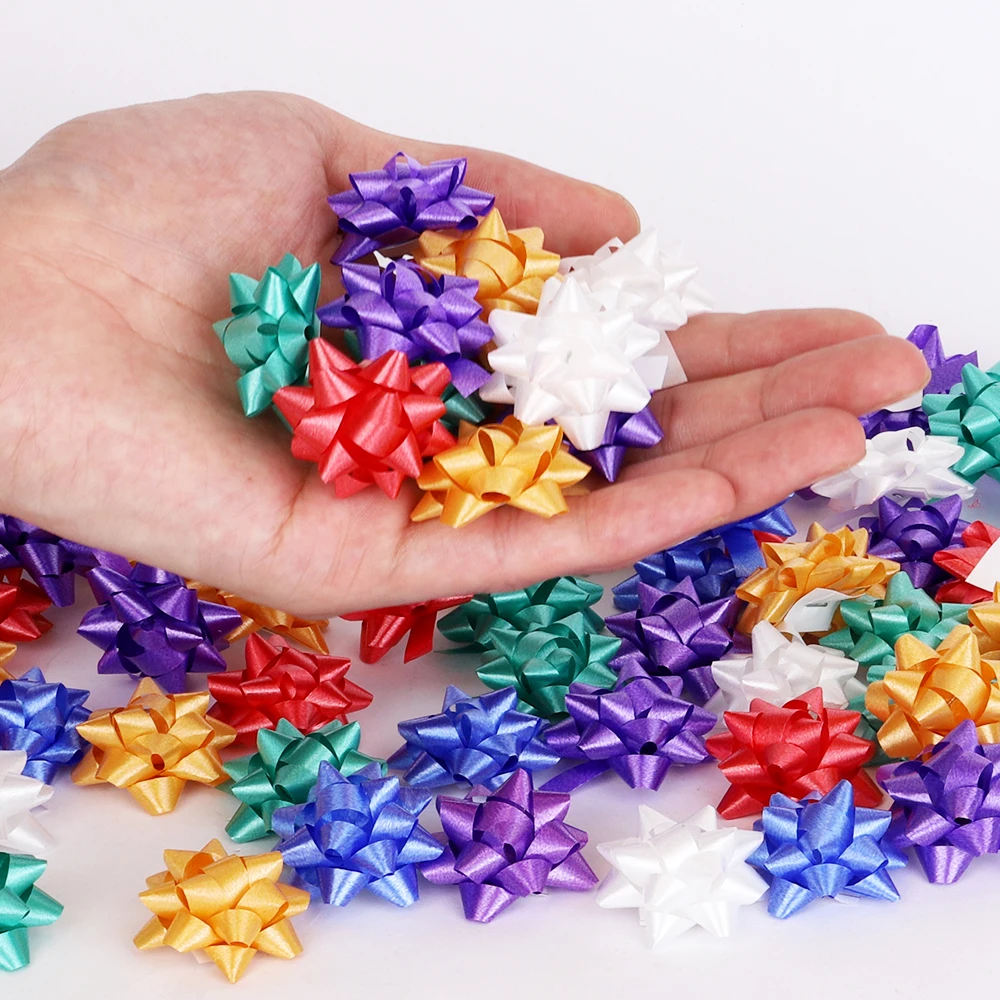 90 stücke/3cm bunte Bögen Geschenk box Knoten Band Dekoration Weihnachts geburtstags feier Hochzeits geschenk Verpackung Stern selbst klebend diy