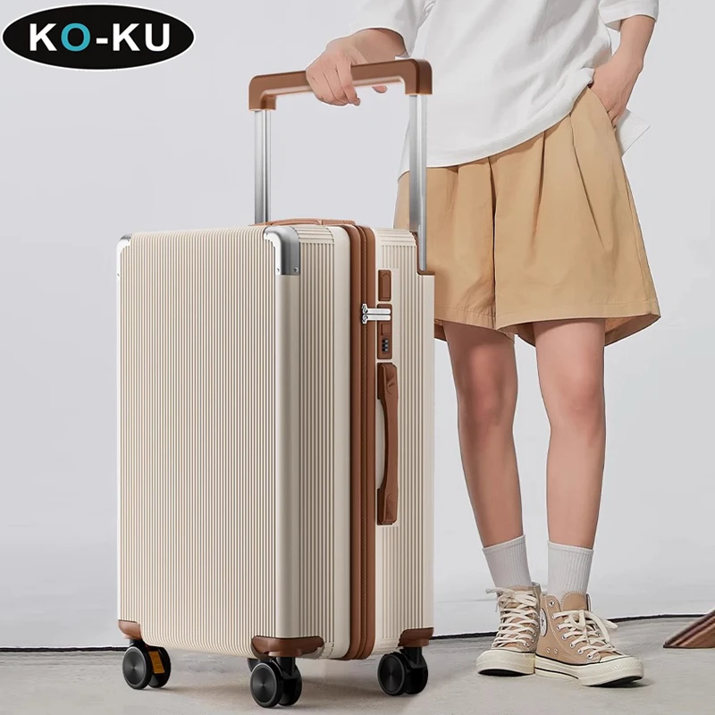 KO-KU Wide Trolley Suitcase Mute Brake Wheels 18/20 inch Password Boarding Box 26''28'' Multifunctional Large Capacity Suitcase