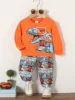 Spring And Autumn Cartoon Dinosaur Print Orange Long Sleeve Full Print Pants Fabric Soft Suitable For Outdoor And Base Wear Suit 1