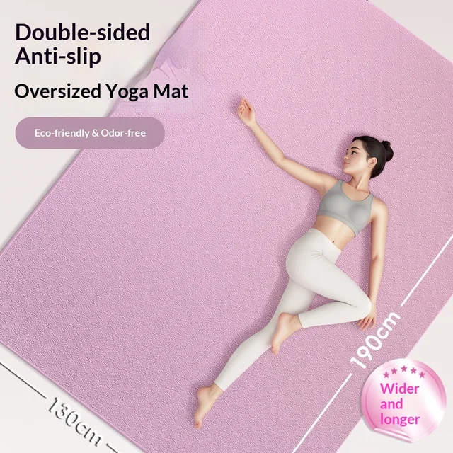 Large Double Yoga Mat Thick Non Slip TPE Fitness Mat Home Use Jump Rope Soundproof Yoga Mat Thick Exercise Mat Gym Mat Blue