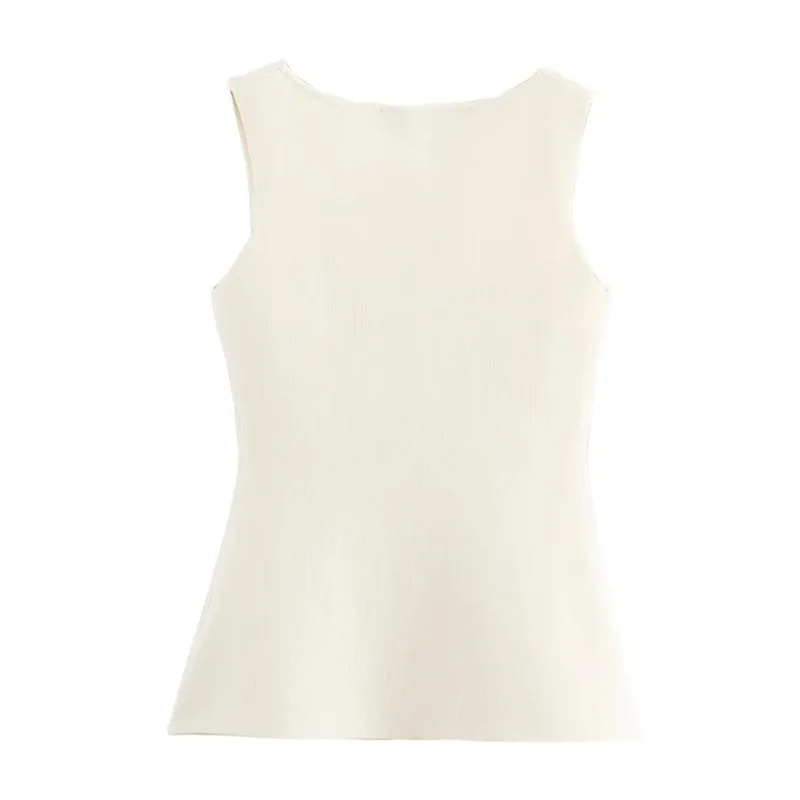 TRAF 2024 Woman Knit Vest Top Female Button Sleeveless Vest Women Summer Knitted Women's Tailored Vest Elegant Woman Coat 2