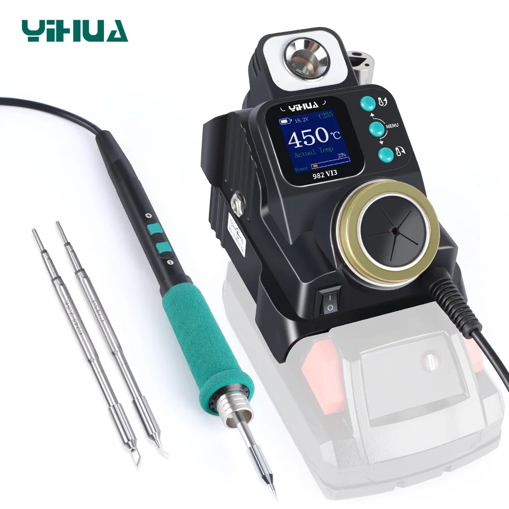 WEP 982-VI Cordless Soldering Station Kit For Dewalt 20V Battery - Portable Soldering Iron With Tips, Holder & Cleaner