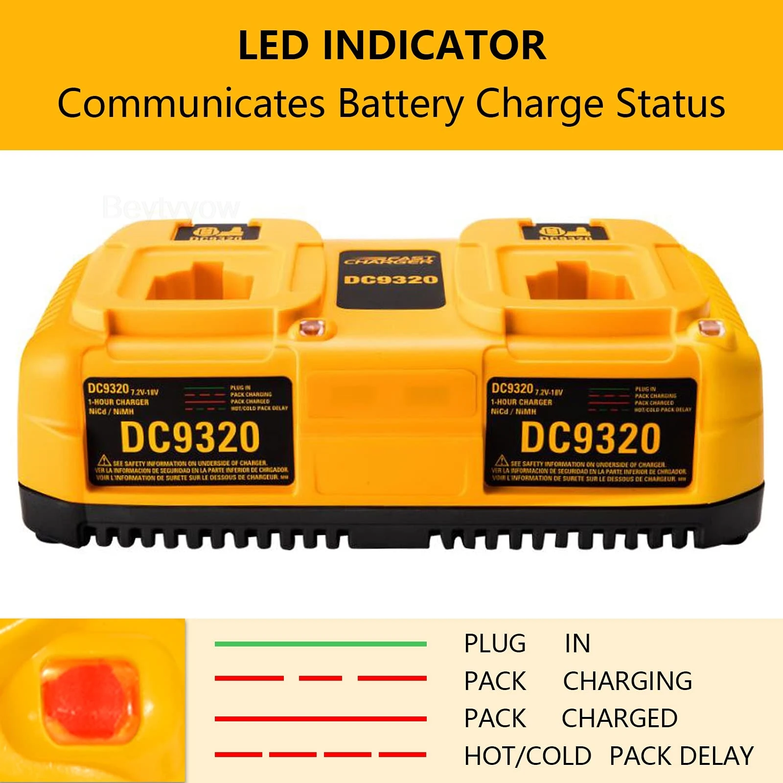 DC9320 Battery Charger for Dewalt 18V 14.4V 7.2V XRP Batteries 2- Ports Rapid Ch