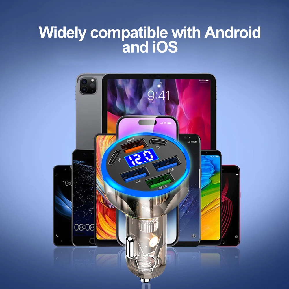 USB C Car Charger Adapter with Voltage Display Dual PD