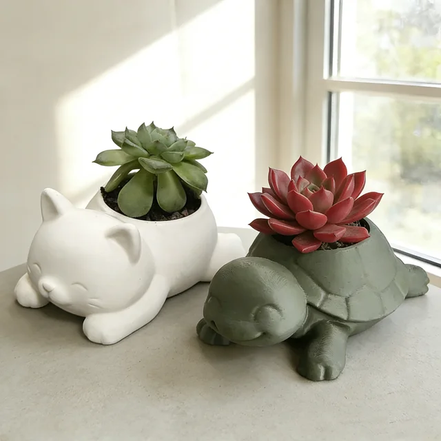 Cute Animal Succulent Planter, Garden Sculpture Pot, Creative 3D-Printed Gift for Nature Lovers, Suitable for Friends and Family