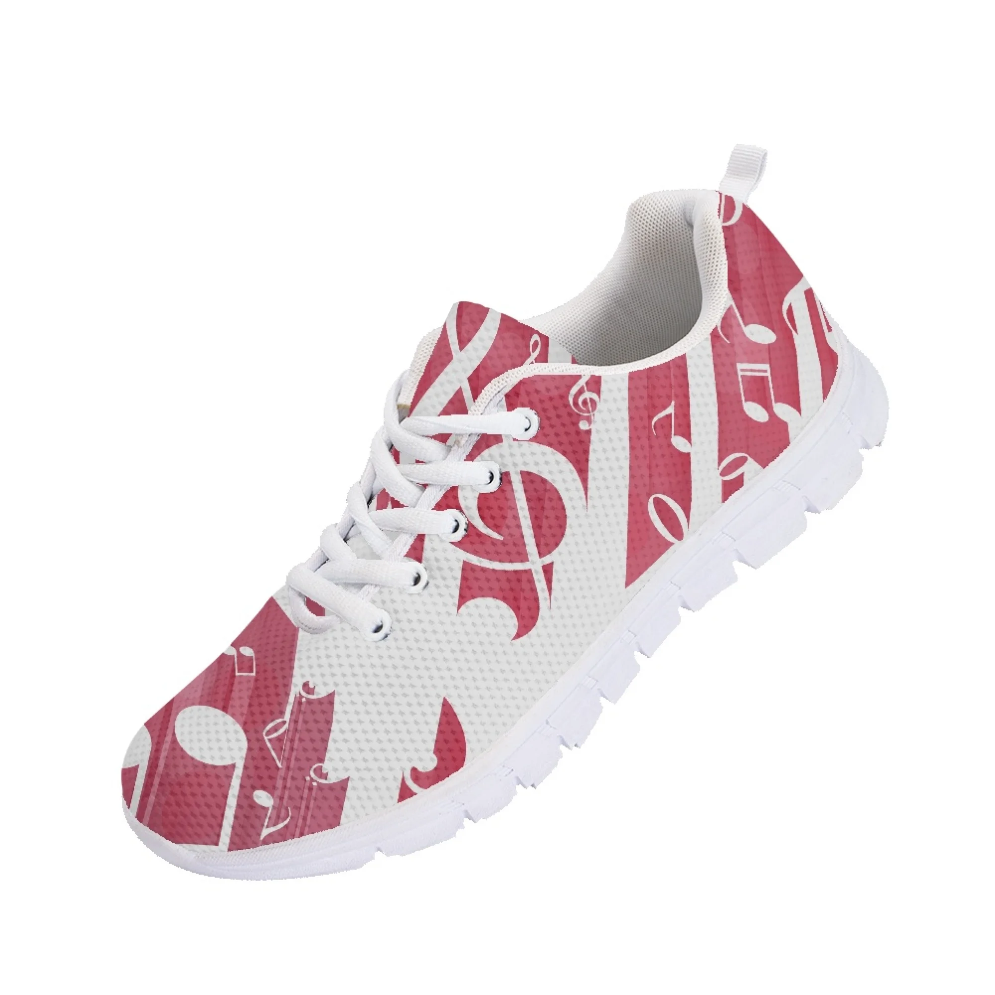 Yikeluo Fashion Mesh Sneakers Women Shoes Pink Musical Note Printing Ladies Lightweight Flats Footwear Zapatos Mujer
