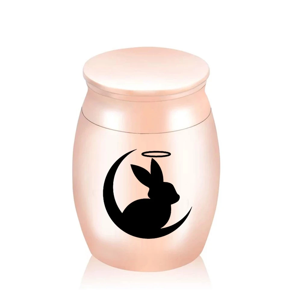 Cute Rabbit and Moon Cremation Keepsake Urns for Human Ashes of Pet Mini Small Funeral Casket Titanium Steel Angel Memorial Jar