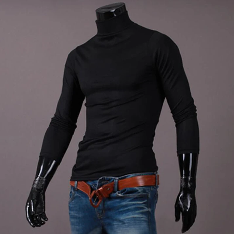 Men's Long Sleeve High Collar Pullover Breathable High Elasticity Sportwear Autumn Winter Slim Fit Casual Tracksuit