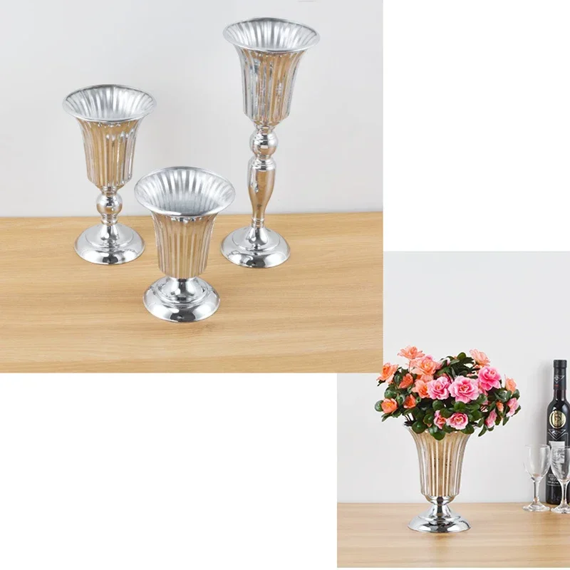 PEANDIM Luxury Silver Flower Vase Home Vase Desktop Craft Flower Arrangement Decoration Wedding Party Christmas Flower Rack 5