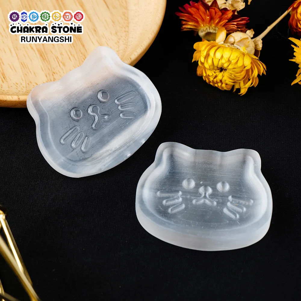 

1PC Natural Healing Crystal Crafts Polished Handmade White Selenite Cat Shape Bowl Carving Ornament Home Decor Souvenir Gifts