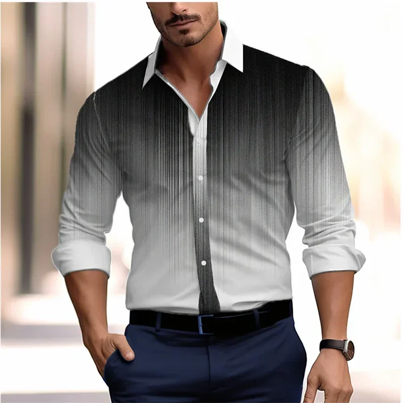 

New 3D men's solid color shirt, comfortable, lightweight, breathable, minimalist style men's long sleeved shirt