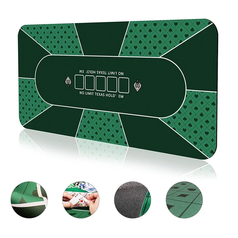 120*60cm Folding Poker Mat 6 Players Texas Hold'em Poker Rubber Mat Poker Topper for Tables Portable Poker Table Top Layout