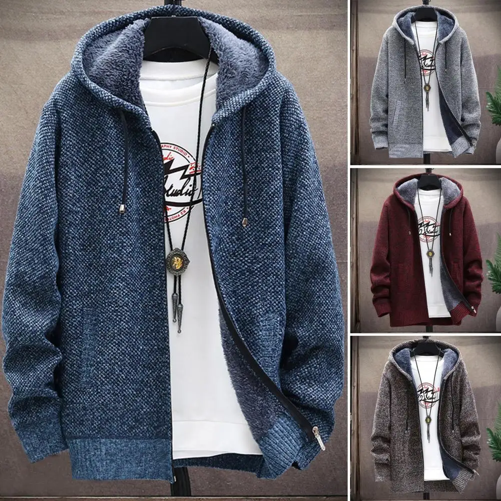 

Men Knitted Jacket Stylish Men's Hooded Knit Cardigan Coat with Zipper Placket Pockets Ribbed Hem for Spring Autumn Wardrobe