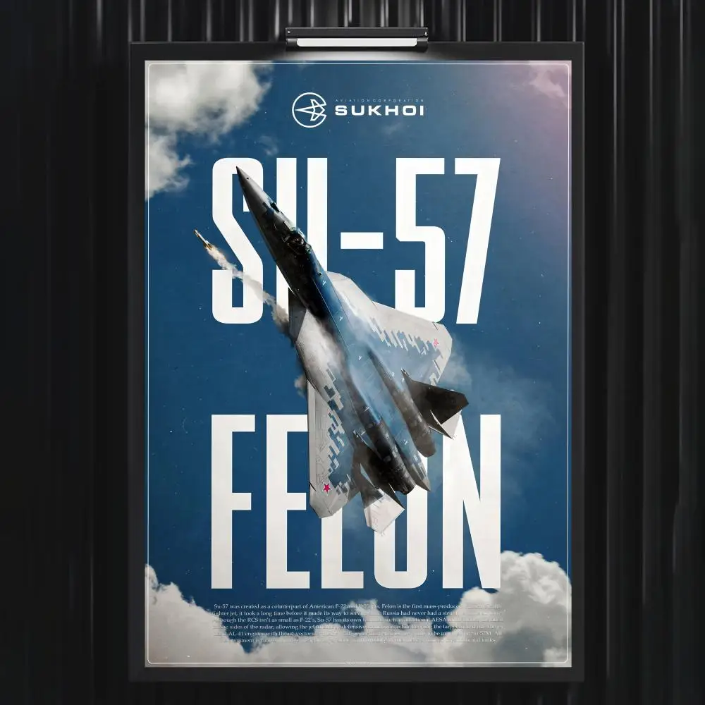 SU 57 Russisches Kampfflugzeug-Poster für Zuhause, Wohnzimmer, Schlafzimmer, Bar, Flur, klebrige Wandkunst, Druck, wasserfest, ästhetische Dekoration – Detail 7