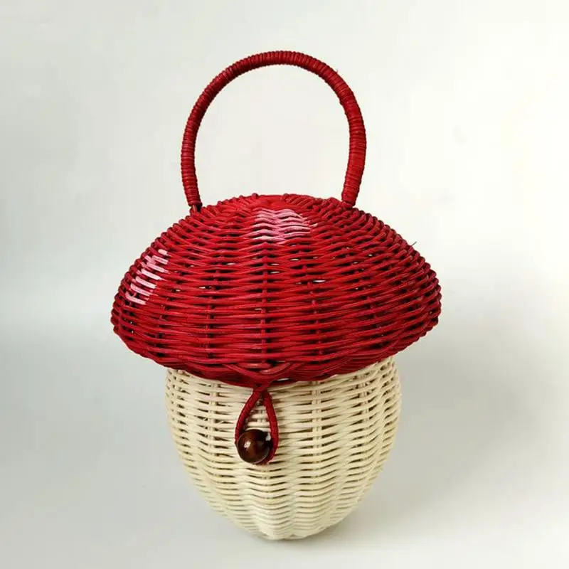 Summer Children Woven Bag Children Rattan Coin Purse Wallet Kids Mini Basket Tote Bags Mushroom Shape Storage Basket Photo Props 3
