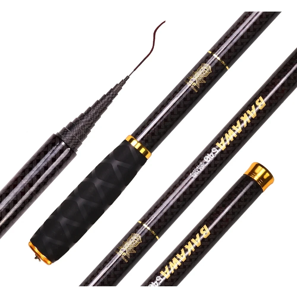 

BAKAWA Fishing Rod Portable Mini Travel Lightweight Carbon Fiber Pesca 3.6M/4.5M/5.4M/6.3M/7.2M Carp Telescopic Stream Pole