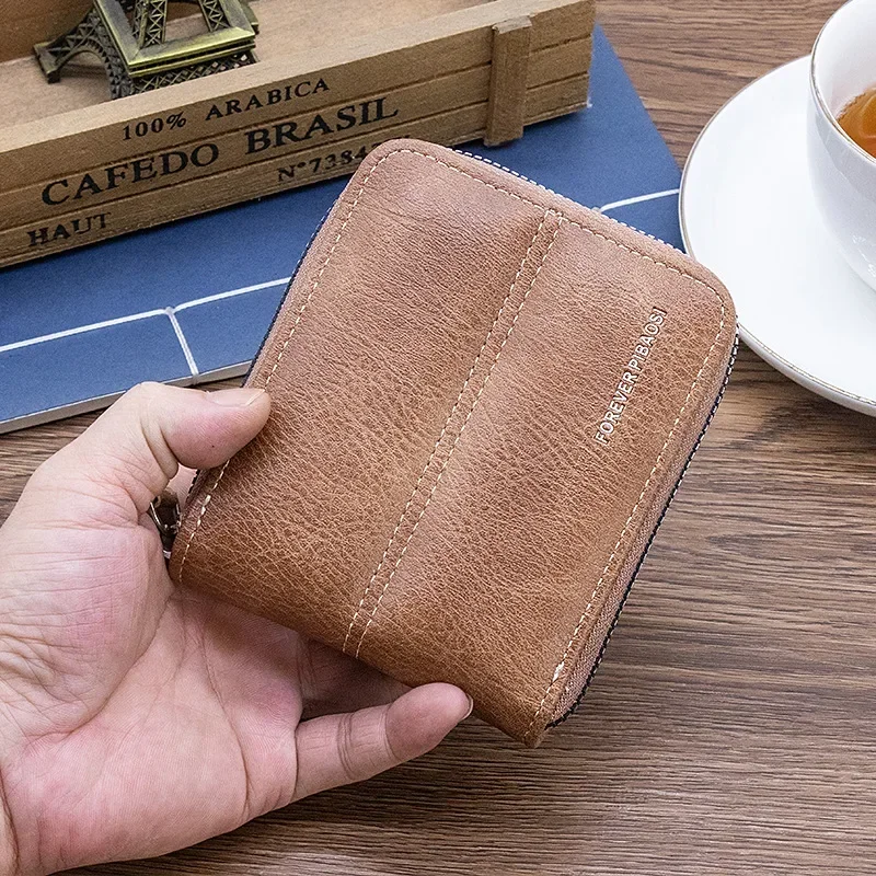 

New Men's Wallet Short Retro Pu Zipper Wallet Simple Large Capacity Men's Card Bag Men Card Wallet Purse
