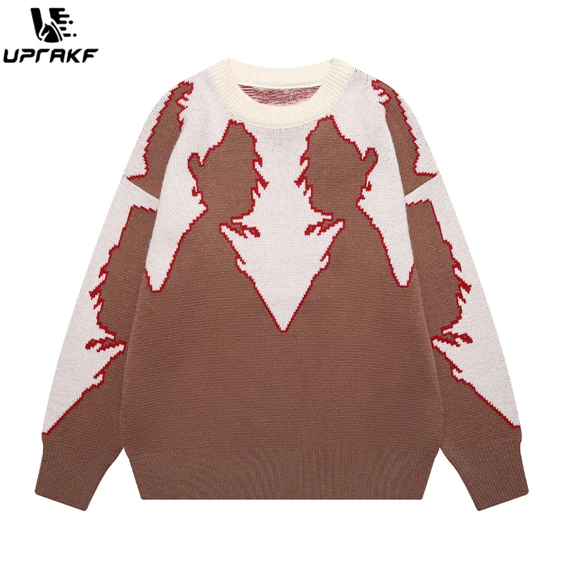 UPRAKF Harajuku Sweater Autumn Baggy All-Match Knitted Jumper Round Neck Hip Hop Tops Trendy Pullovers Fashion Casual